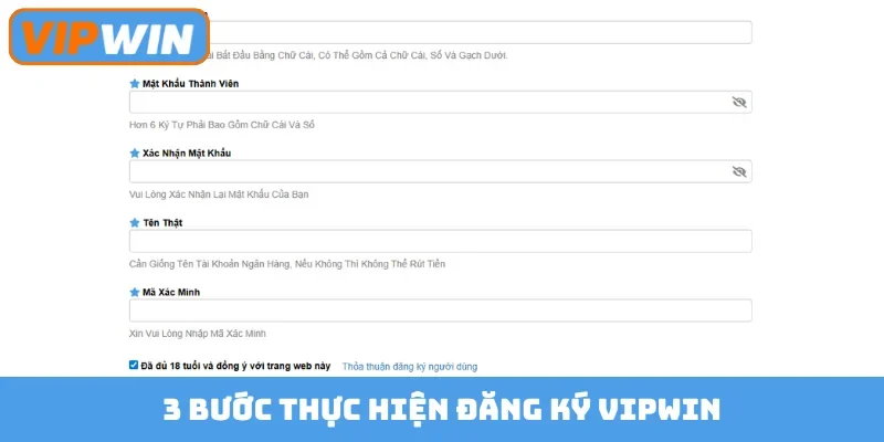 3 bước thực hiện đăng ký Vipwin