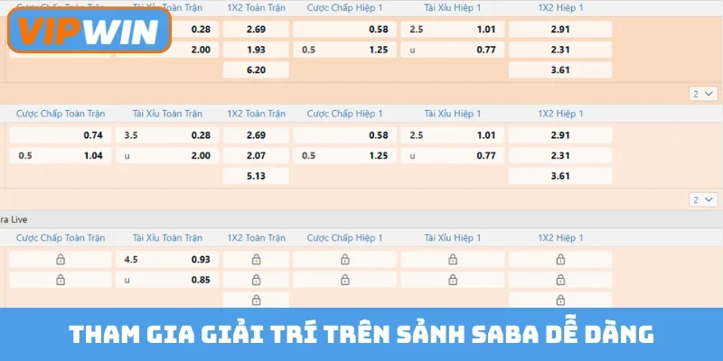 Tham gia giải trí trên sảnh Saba dễ dàng