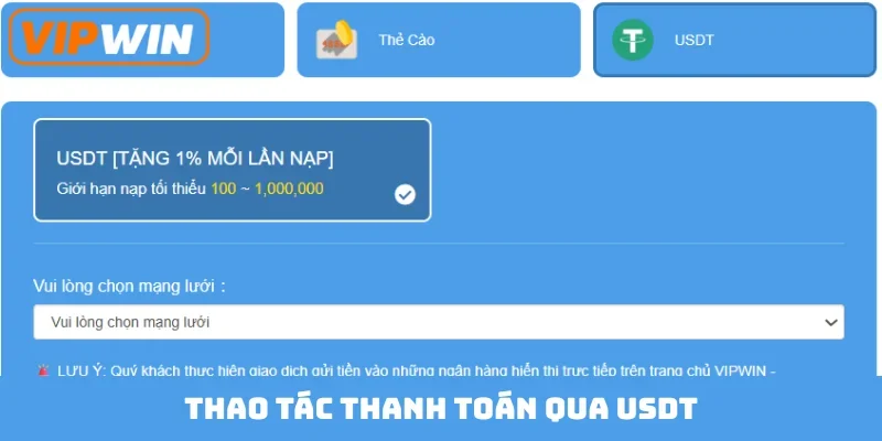 Thao tác thanh toán qua USDT